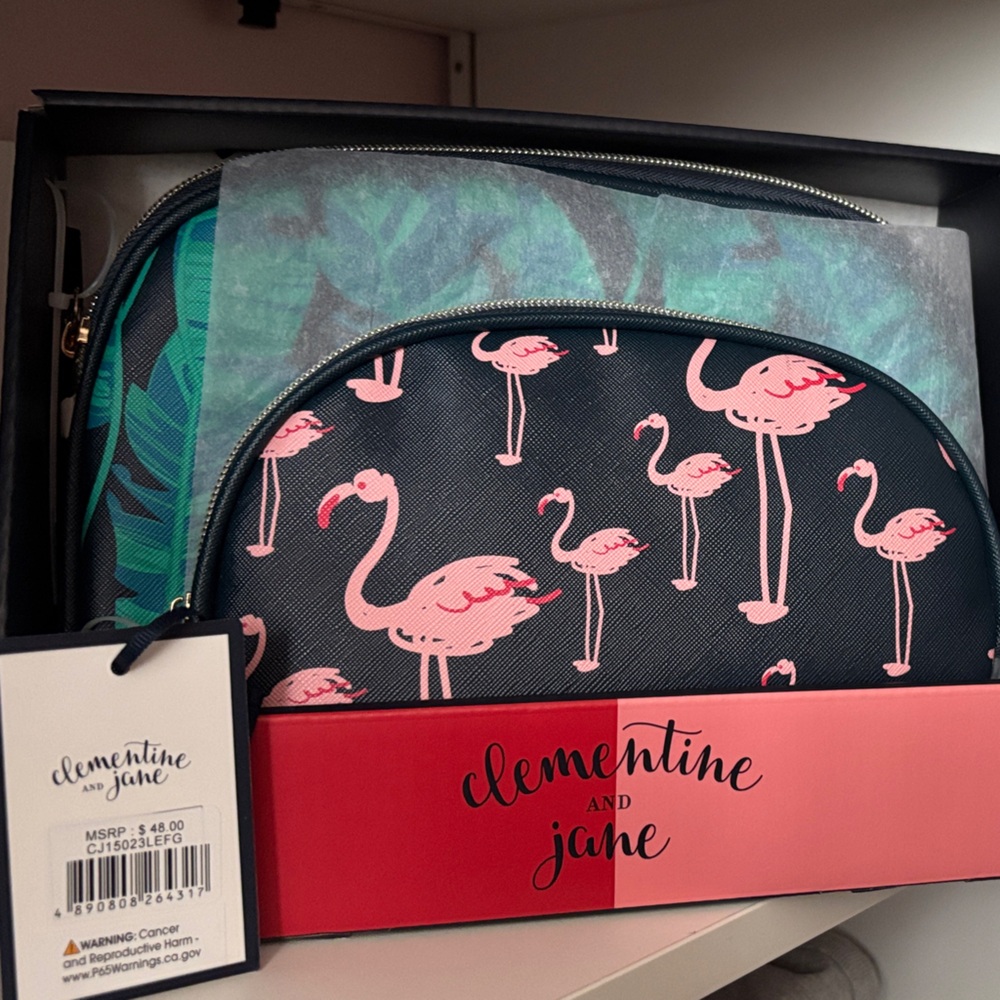 Clementine and Jane Flamingo Print Cosmetic Bag Set